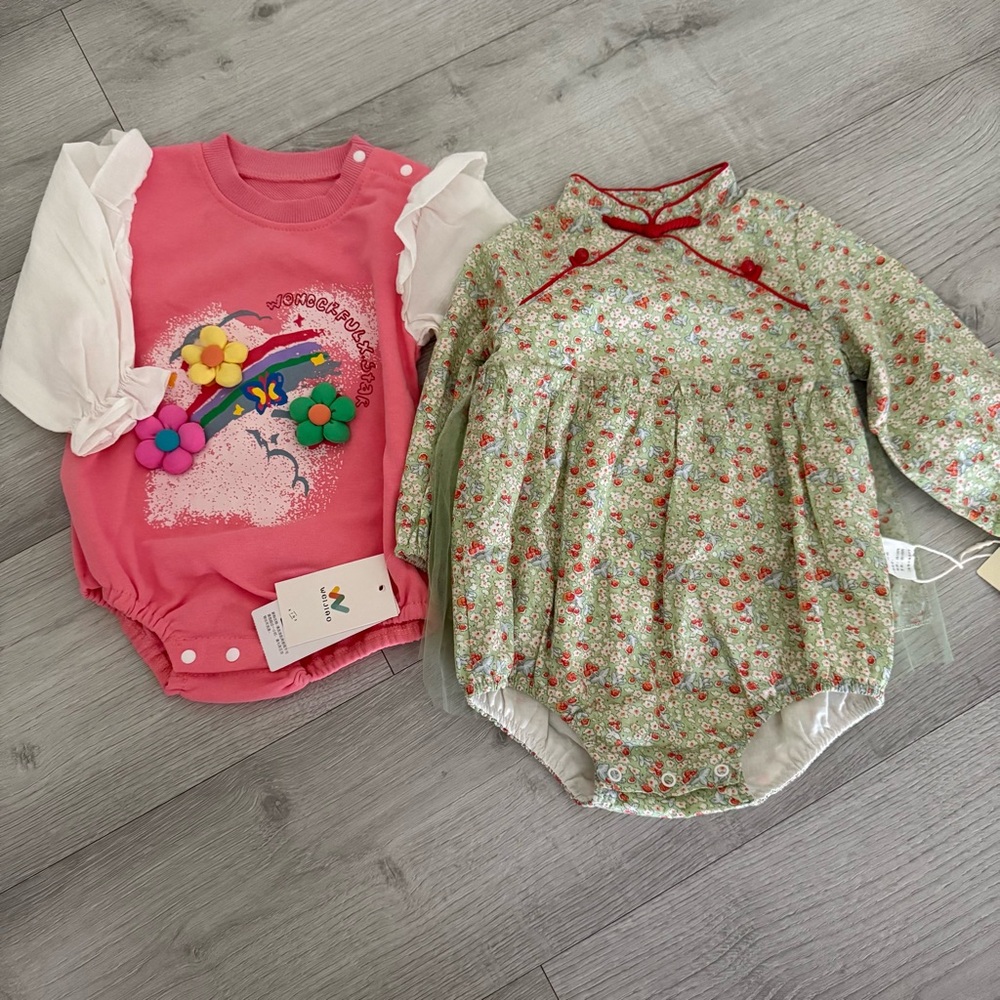 Baby girl bundles Floral and Rainbow Baby Rompers